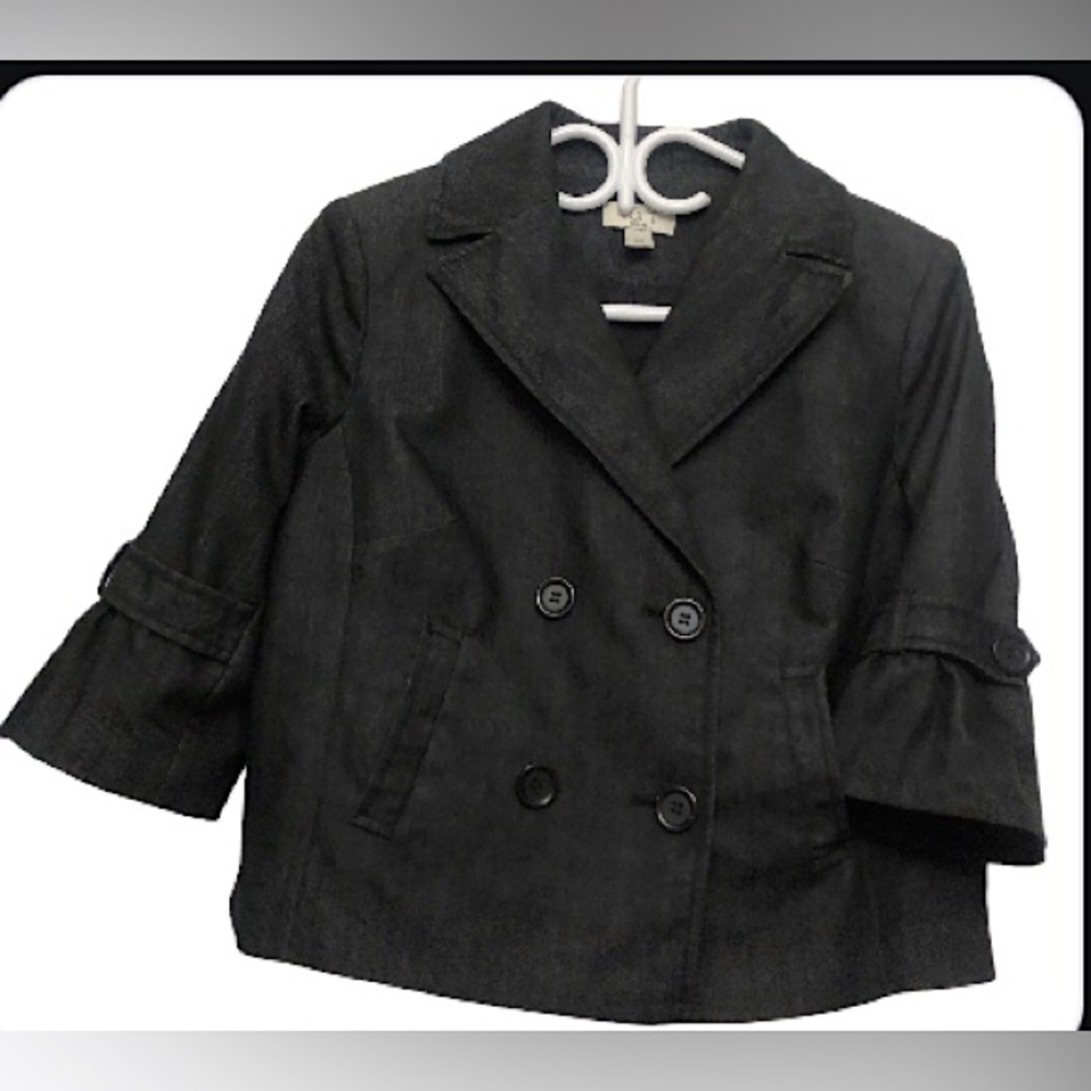 Loft Ann Taylor Black Double Breasted Button 3/4 Sleeve Blazer